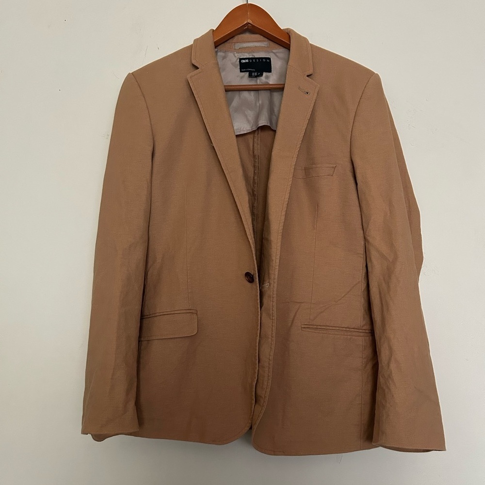 ASOS DESIGN super skinny suit jacket in tan linen mix